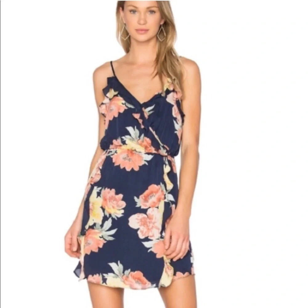 Joie Foxglove Floral Ruffle sleeveless Dress Navy